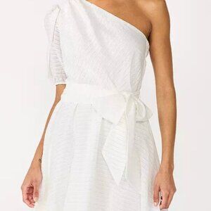 Nine West White One Shoulder Puff Sleeve Dress Striped Size XXL
